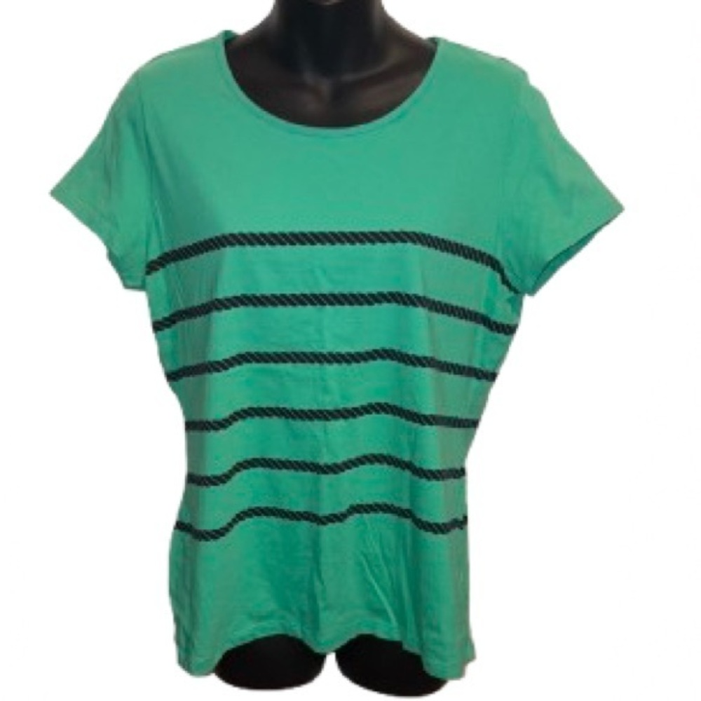 Talbots Green and navy blue Striped Short Sleeve Top size S